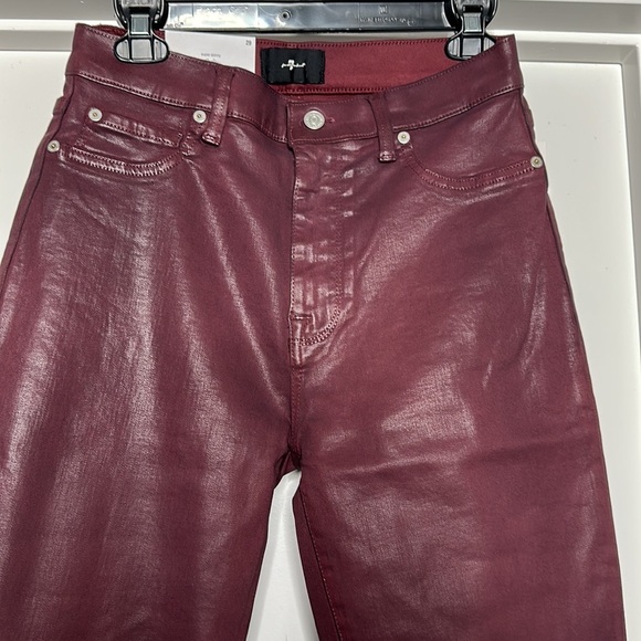 7 for all of Mankind HIGH WAIST ANKLE SKINNY IN COATED Burgundy - Picture 3 of 12
